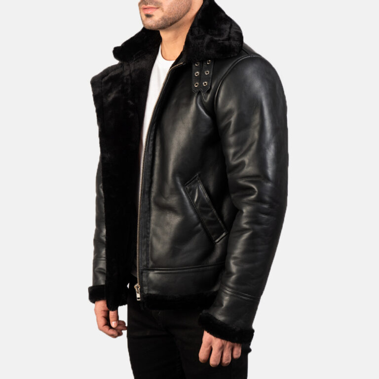Mens Francis B-3 Black Leather Bomber Jacket7997-3-1578568370119